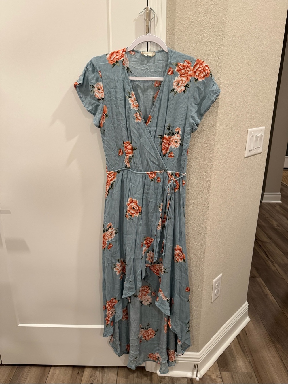 Altar'd State Dusty Blue Floral High-Low Wrap Dress